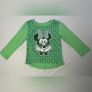Disney Minnie Mouse Girls 4T Green Shamrock St Patrick’s Day Long Sleeve Top